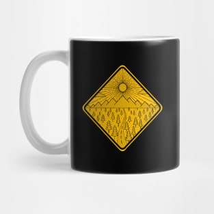 Road to the mountains - sign (yellow variant) Mug